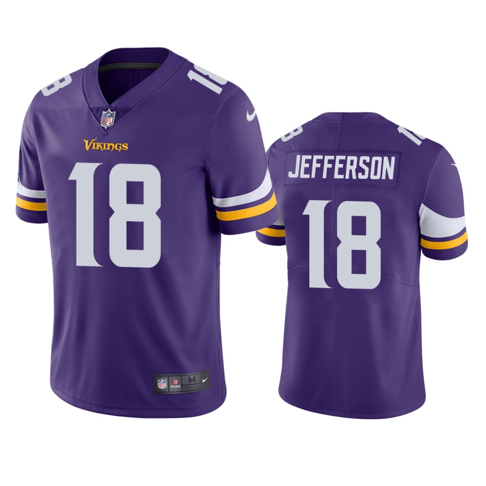 Men's Minnesota Vikings #18 Justin Jefferson Purple NFL Vapor Untouchable Limited Stitched Jersey Men's Minnesota Vikings #18 Justin Jefferson Purple NFL Vapor Untouchable Limited Stitched Jersey